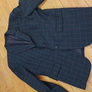 MILANO FASHIONS Custom-Made Brown/Blue Plaid Jacket Blazer Single Breasted